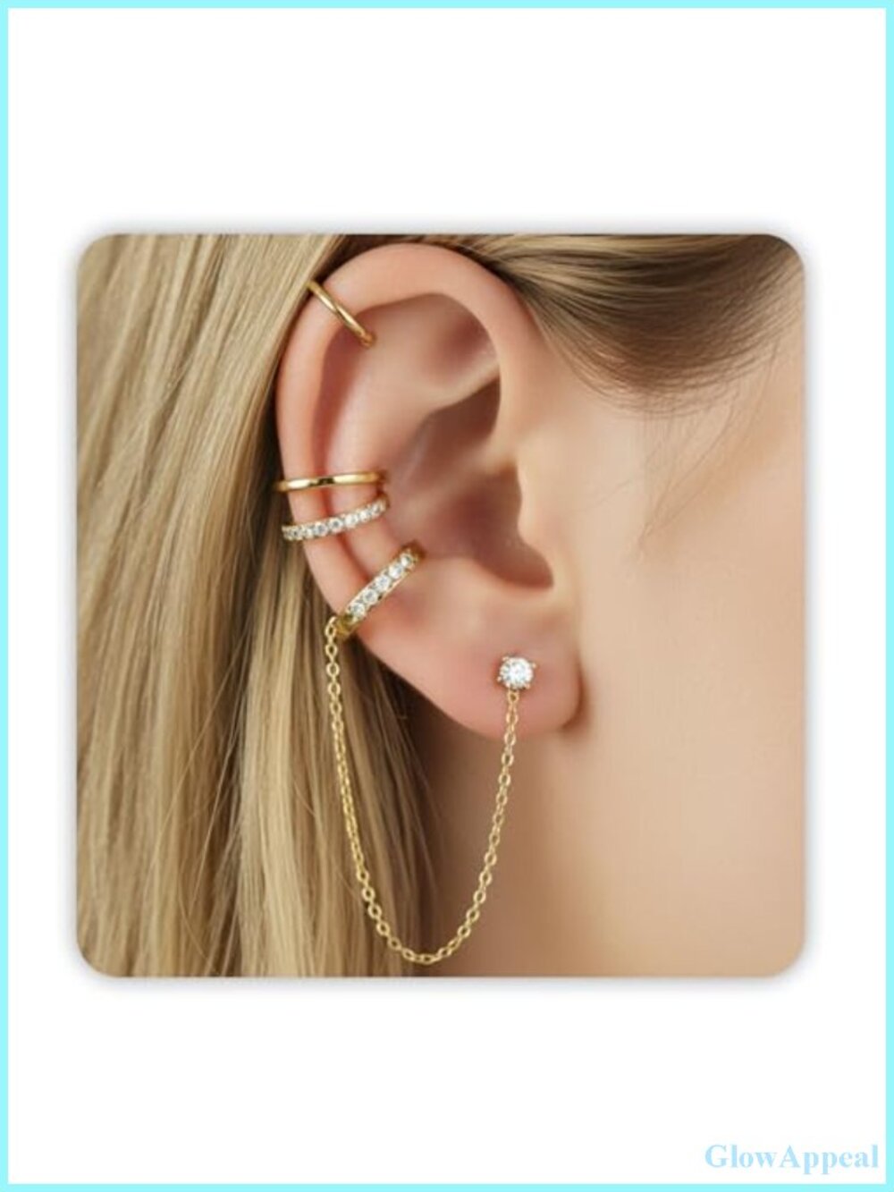 3PC Gold Plated Ear Cuff Earring Set with Cubic Zirconia